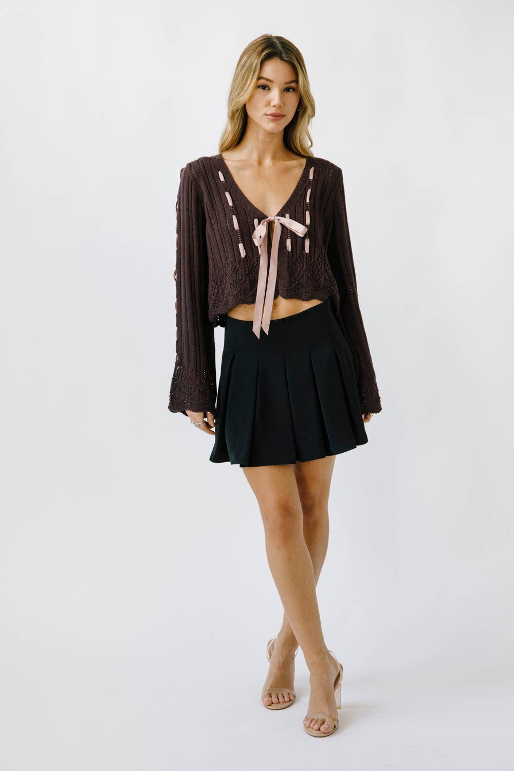 Black Lace Ribbon Cardigan: M