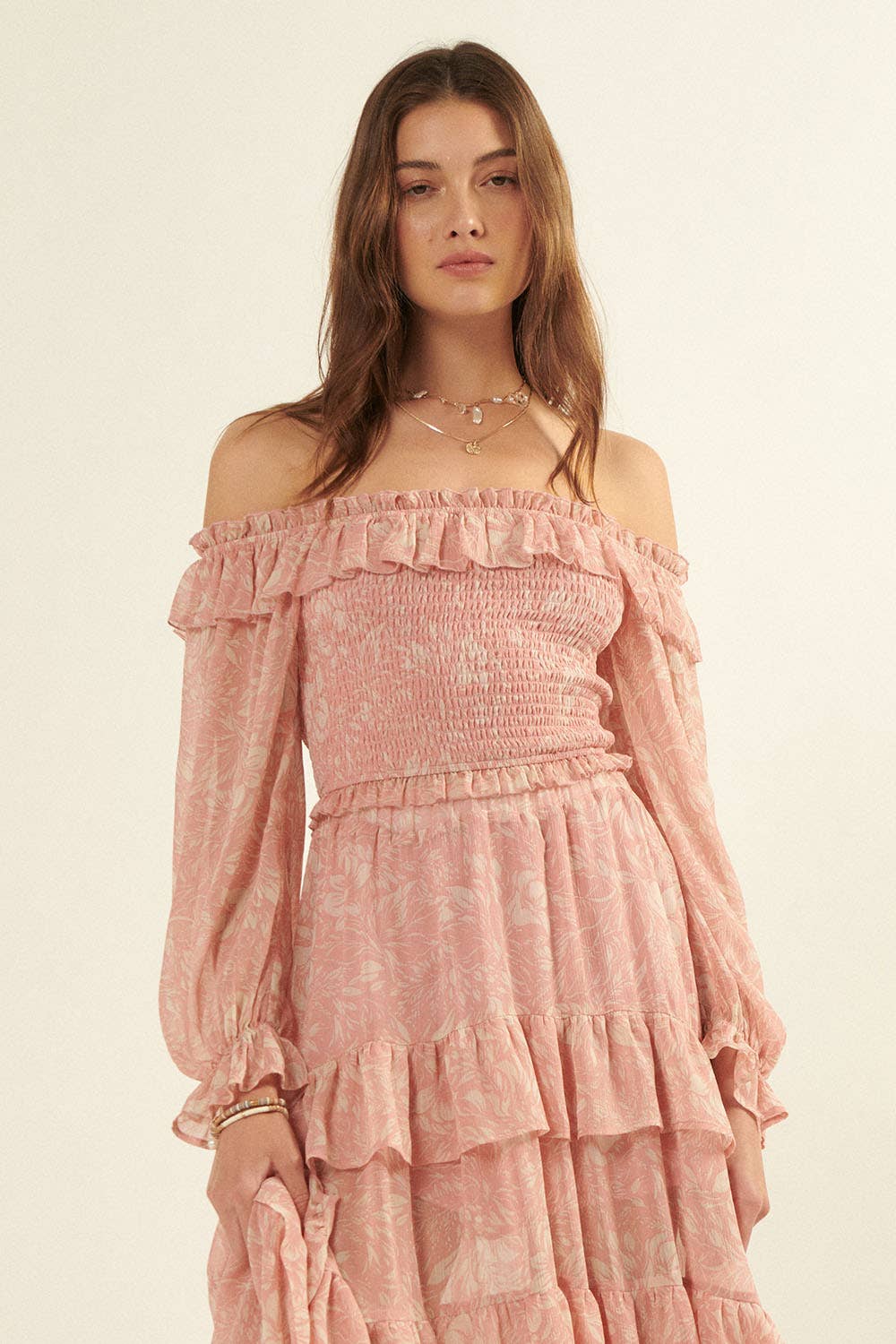 Blush Ruffled Off-Shoulder Top: M