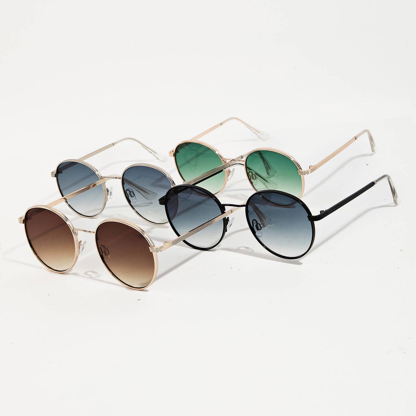 Grooved Metallic Frame Sunglasses: ASSORTED