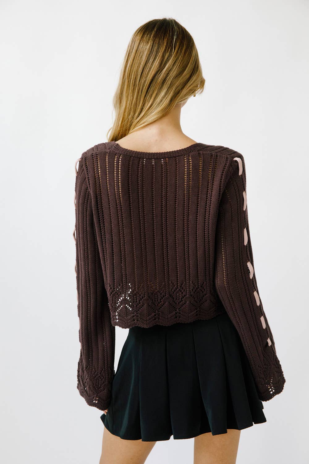 Black Lace Ribbon Cardigan: L