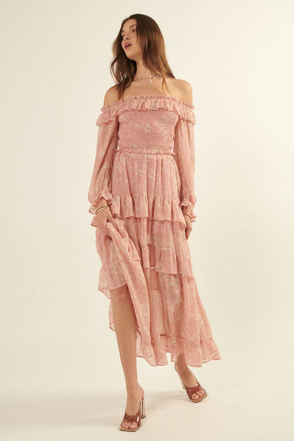 Blush Ruffled Off-Shoulder Top: M