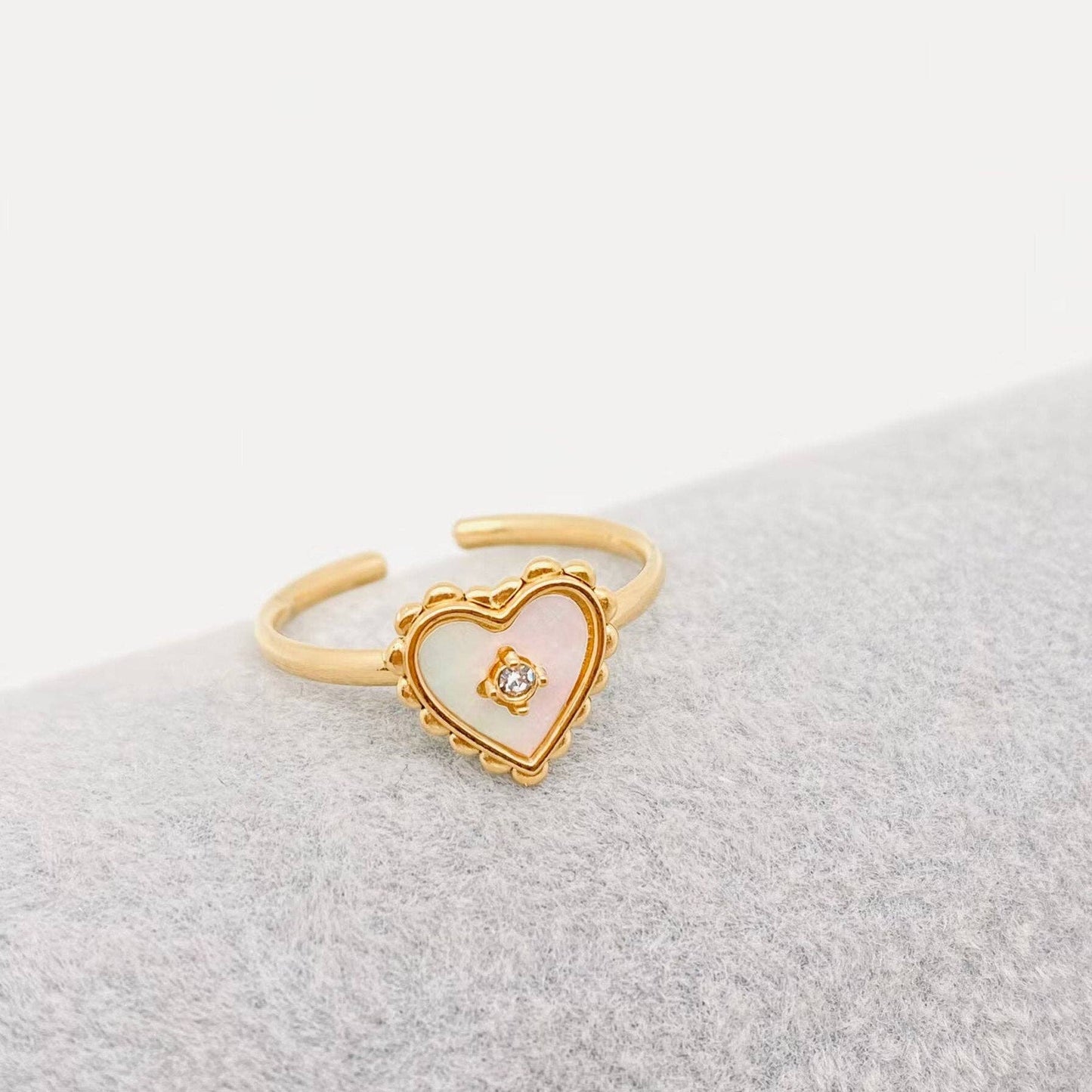Heart Shaped & Clover 18K Gold Plated Ring - FGS: White heart